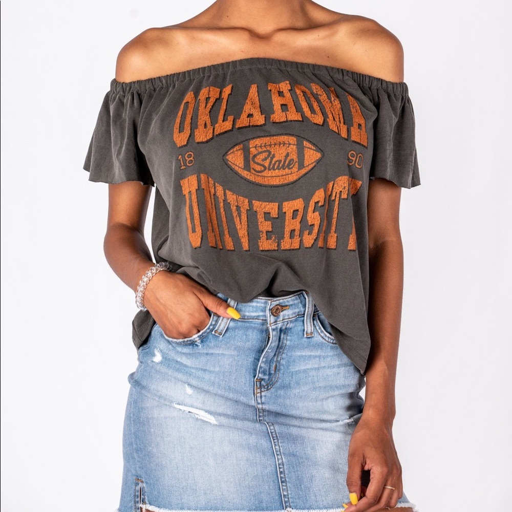 OSU Off The Shoulder Tee Charcoal